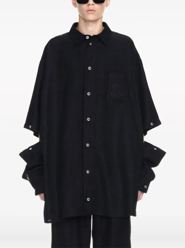 90'S LOGO-EMBROIDERED PANELLED LINEN SHIRT JACKET