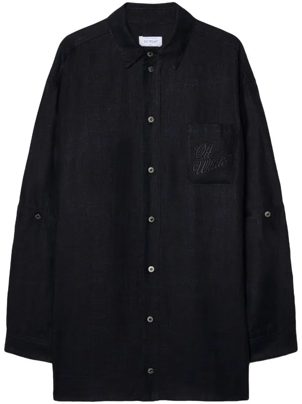 90'S LOGO-EMBROIDERED PANELLED LINEN SHIRT JACKET