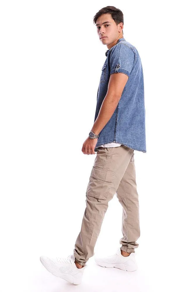94553 Short Sleeves Classic Collar Denim Shirt - Dark Blue