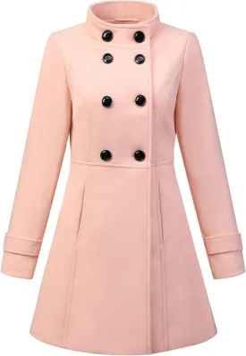 Allegra K Women's Stand Collar Double Breasted Slant Pockets Trendy Outwear Winter Coat