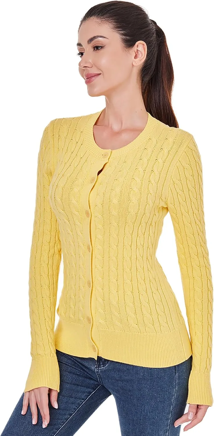 AmlieBoutik Women Cable Knit Cardigan Long Sleeve Open Front Button Down Knitwear Sweater Coat