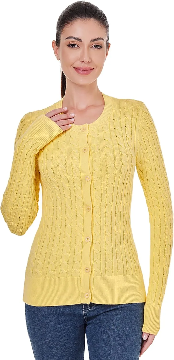 AmlieBoutik Women Cable Knit Cardigan Long Sleeve Open Front Button Down Knitwear Sweater Coat