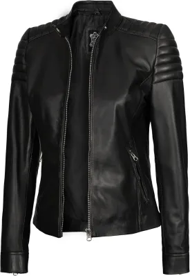Blingsoul Cafe Racer Leather Jacket Womens - Real Lambskin Leather Jackets for Women