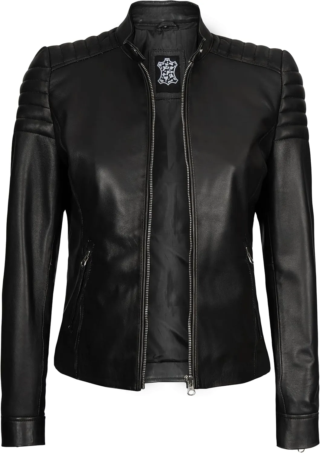 Blingsoul Cafe Racer Leather Jacket Womens - Real Lambskin Leather Jackets for Women