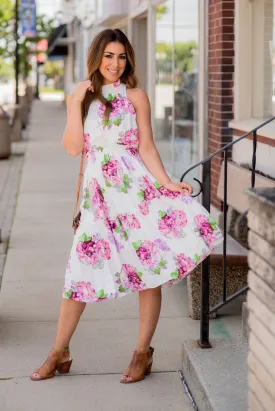 Bouquets Cinched Midi Dress
