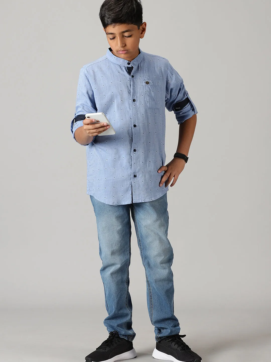 Boys Full Sleeve Kurta Shirt & Denim Pant Set
