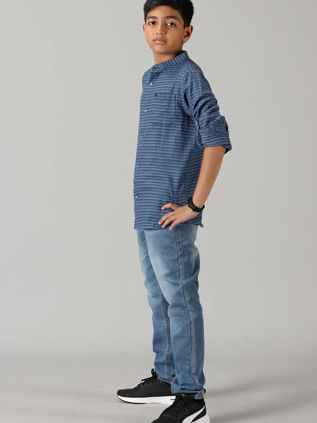 Boys Full Sleeve Kurta Shirt & Denim Pant Set