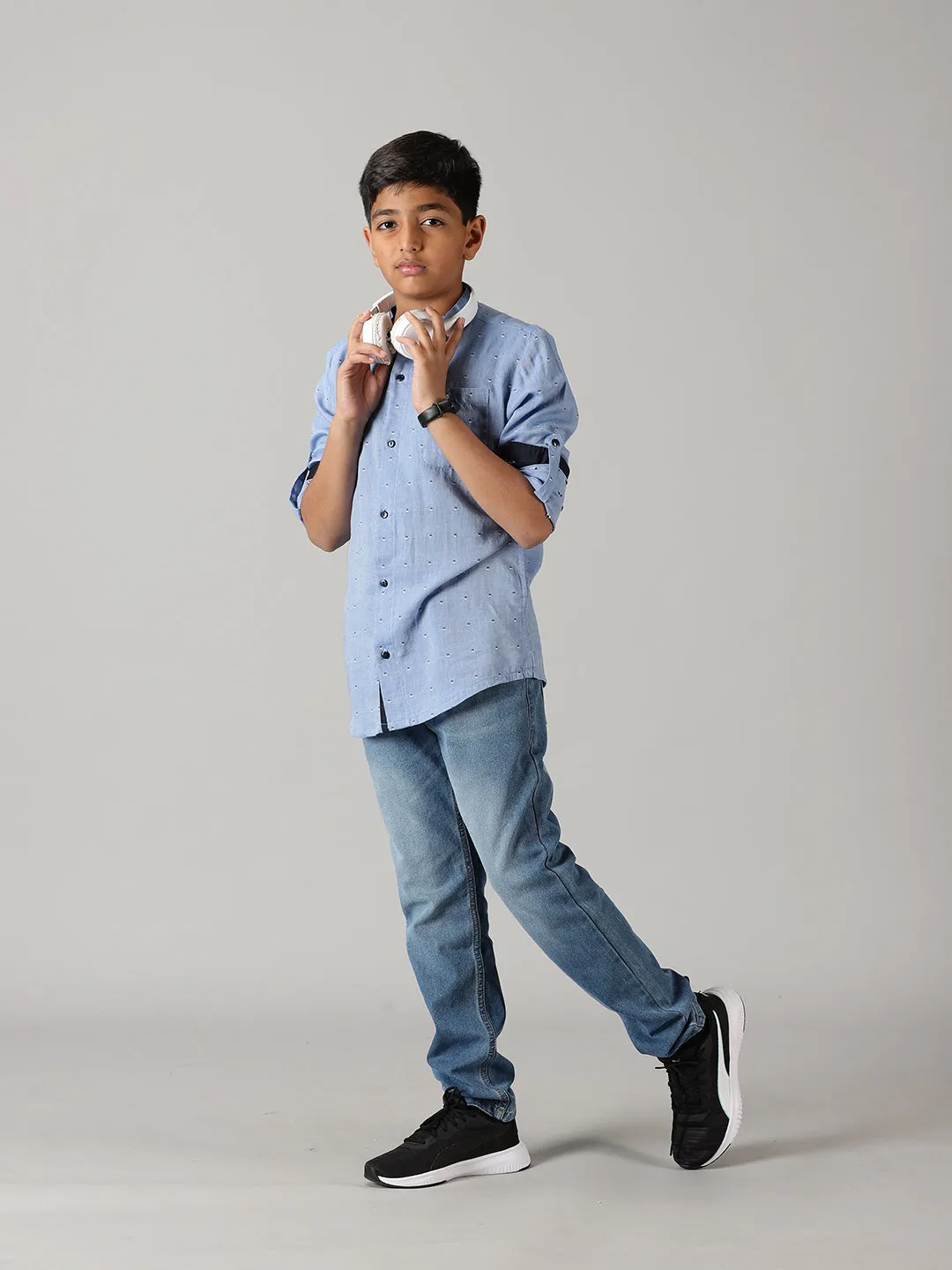 Boys Full Sleeve Kurta Shirt & Denim Pant Set
