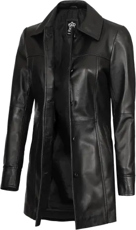 Decrum Leather Coats for Women - Carcoat Style Winter Fashion Womens Long Leather Jackets