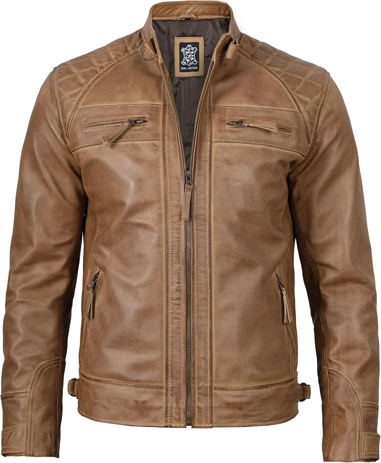 Decrum Leather Jacket Men - Cafe Racer Style Real Lambskin Leather Jackets For Men