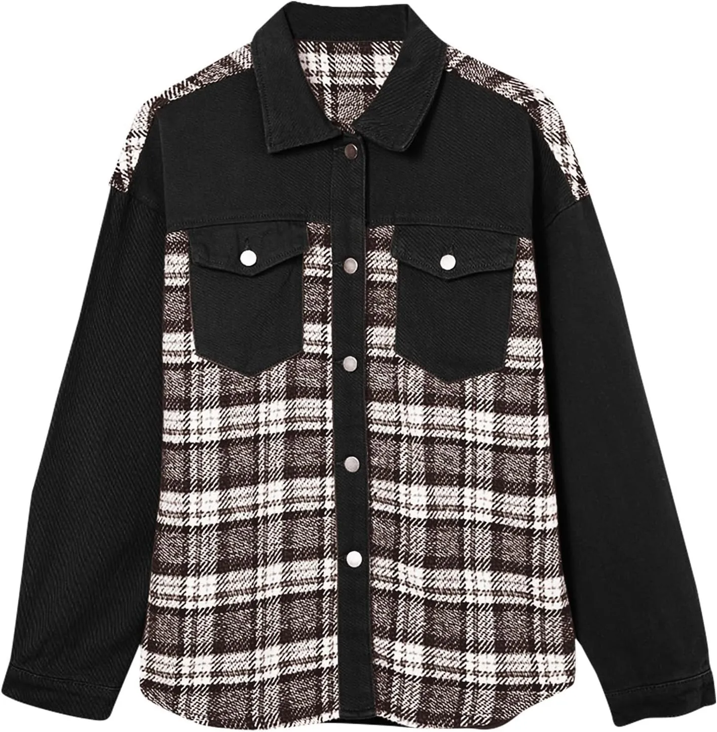 Denim Jackets for Women Casual Fall Fashion 2024 Plaid Shacket Long Sleeve Button Down Shirts Jackets Fall Outfits