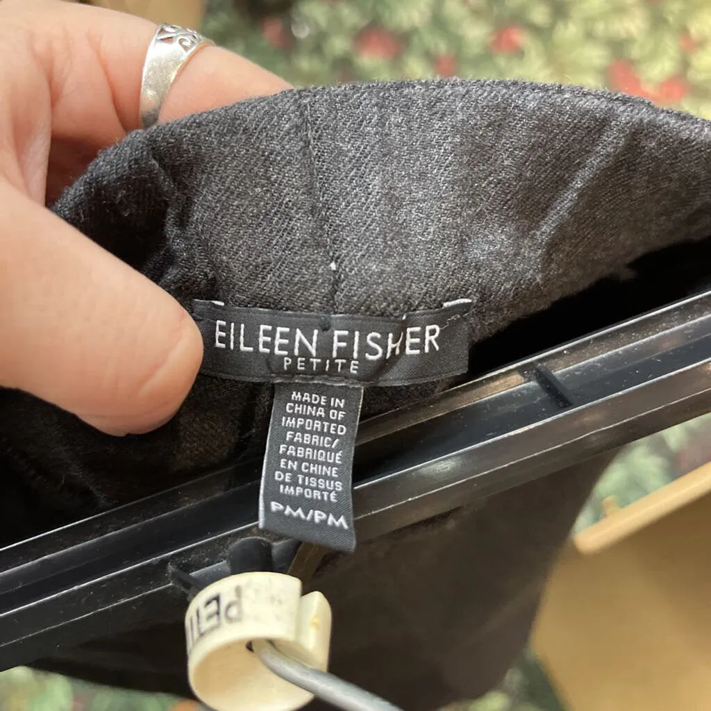 EILEEN FISHER DARK GREY WOOL WIDE LEG PANTS WITH POCKETS SIZE PETITE MEDIUM D2C