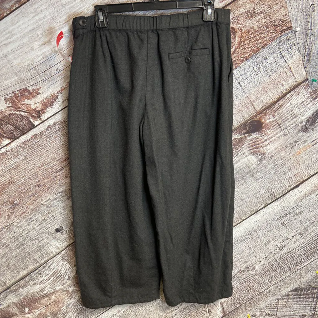 EILEEN FISHER DARK GREY WOOL WIDE LEG PANTS WITH POCKETS SIZE PETITE MEDIUM D2C