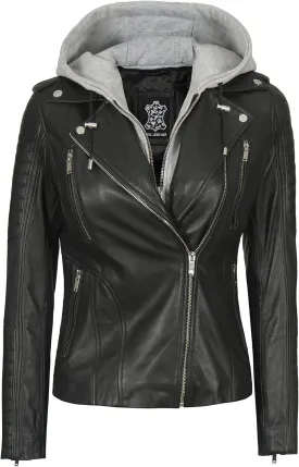 fjackets Leather Jackets For Women - Removable Hood & Bomber Real Lambskin Leather Jacket Womens