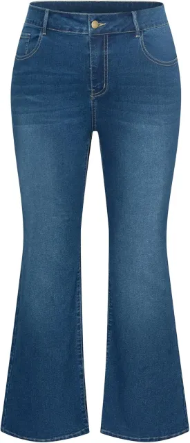 Hanna Nikole Women's Plus Size Wide Flared Jeans High Waisted Stretchy Bell Bottom Denim Jeans with Pockets