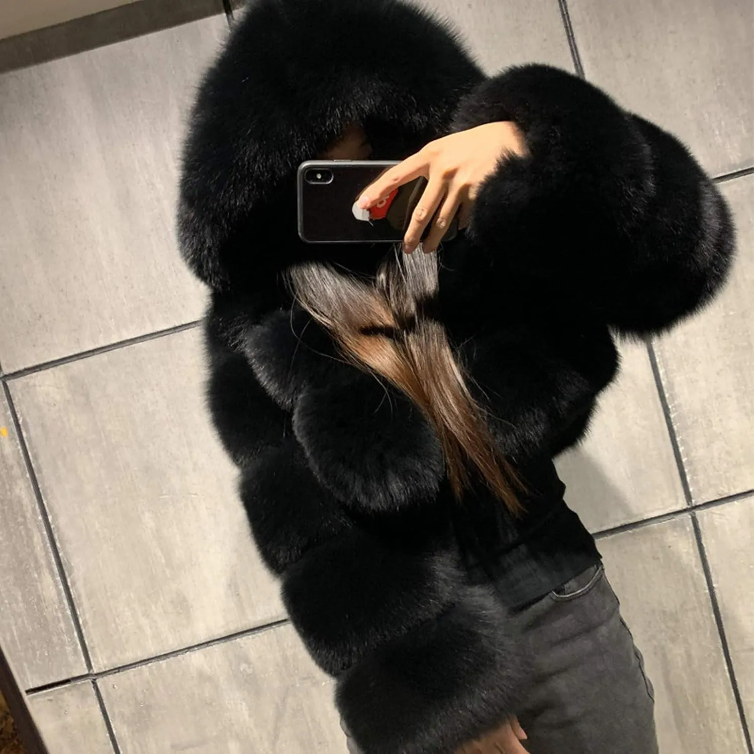 LCMTWX Women's Faux Fur Cropped Jacket Long Jacket Faux Sleeve Short Warm Women's Coat 2023 Fall Winter Fashion Faux Fur