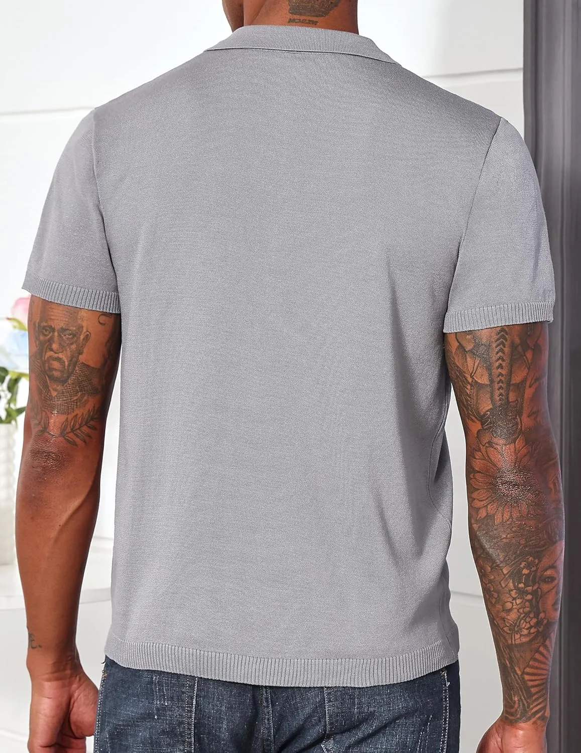 Men's Casual Zipper Polo Shirts Regular Fit Short Sleeve Knitting Shirts Stretchy Golf Shirts
