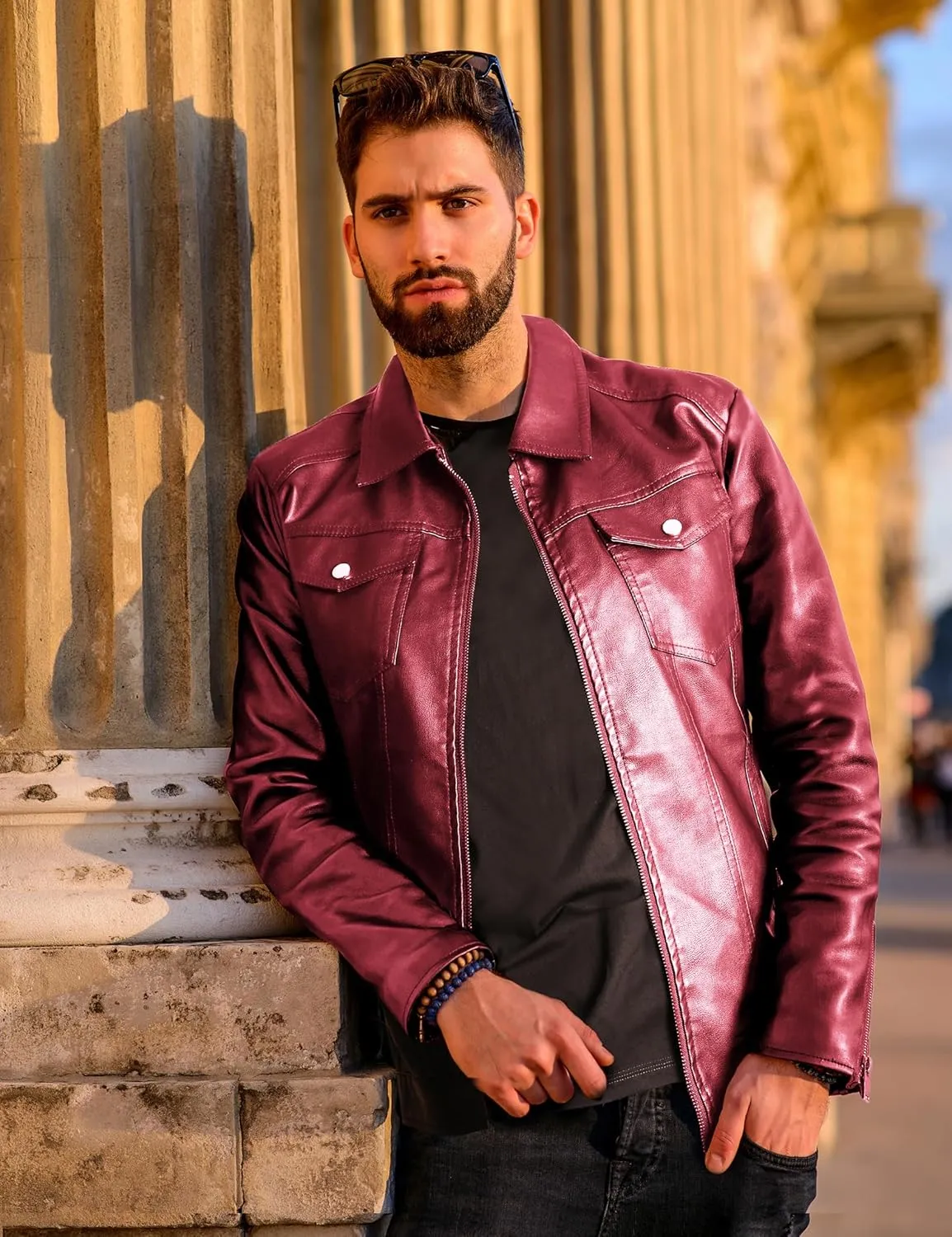Mens Leather Jackets Casual Faux Leather Motorcycle Jacket Biker Vintage Outwear