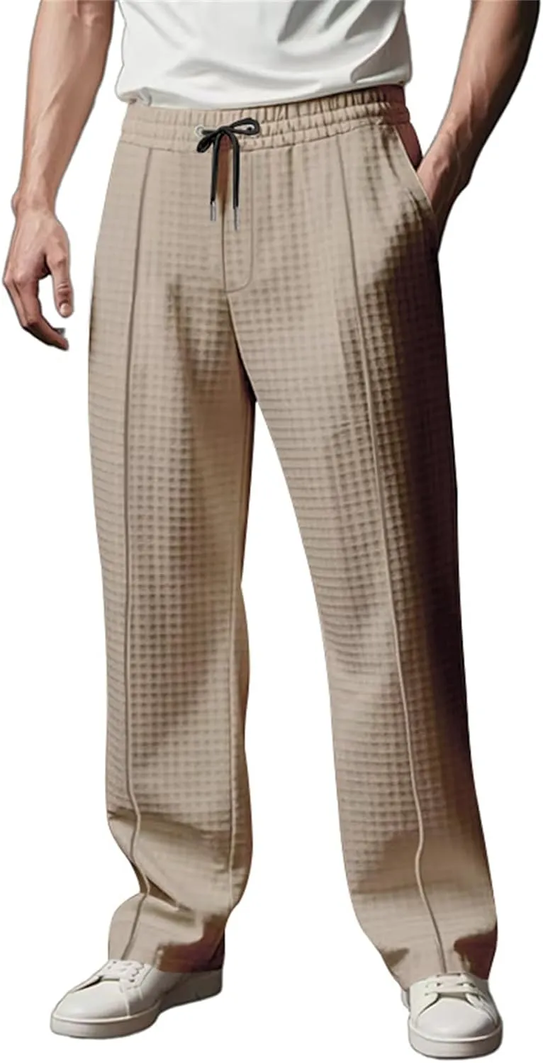 Mens Lightweight Loose Fit Elastic Waist Drawstring Wide Leg Summer Beach Yoga Pajama Lounge Sleep Trouser Pants
