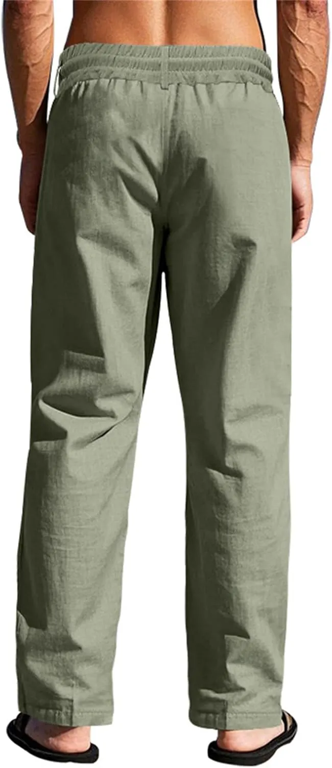 Mens Loose Fit Wide Leg Drawstring Baggy Yoga Beach Lightweight Work Office Athletic Workout Straight Trousers Pants