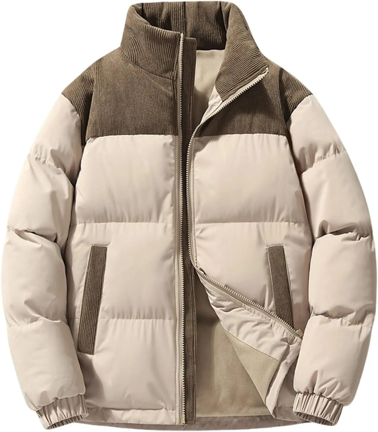 Mens Water Resistant Lightweight Puffer Jacket, Warm Winter Coat with Long Sleeve Zip Up, Quilted Down Jackets