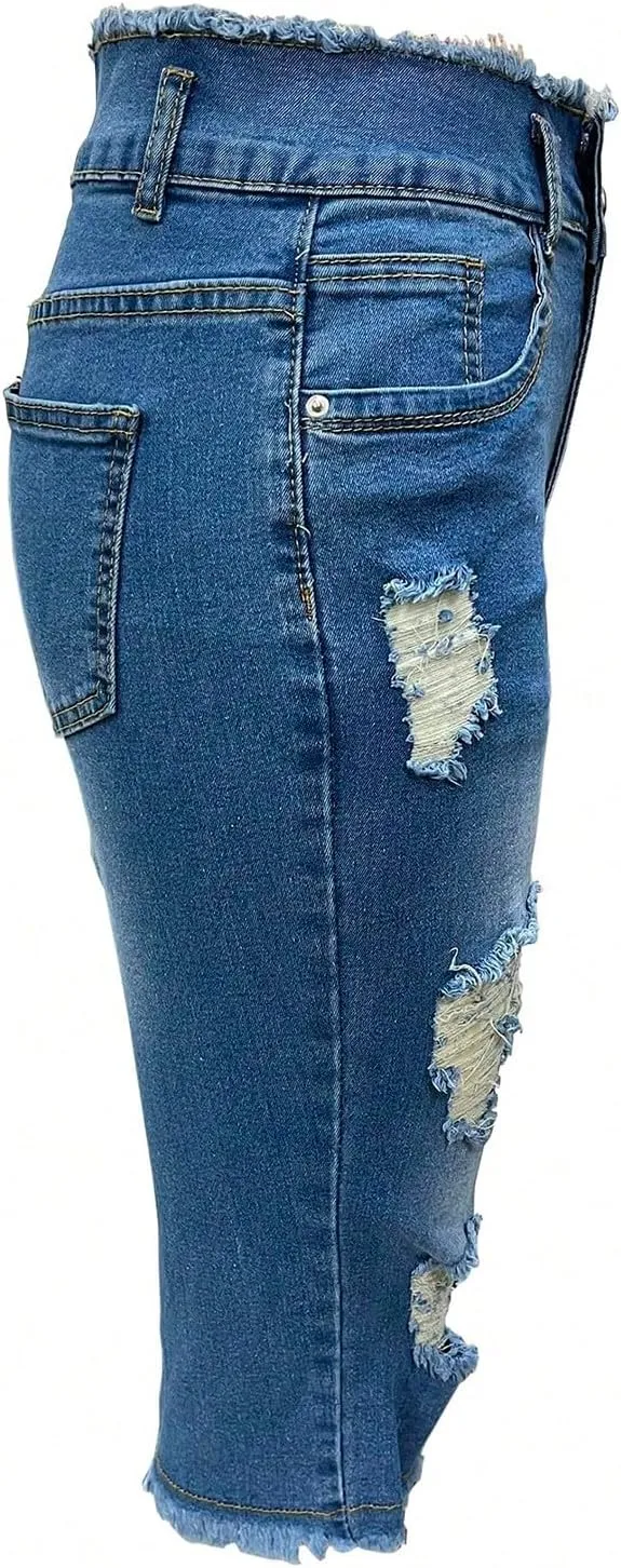 midelxp Capri Jeans for Women Stretch Low Rise Ripped Jeans with Pockets Sexy Skinny Distressed Denim Capris Y2k Crop Pants