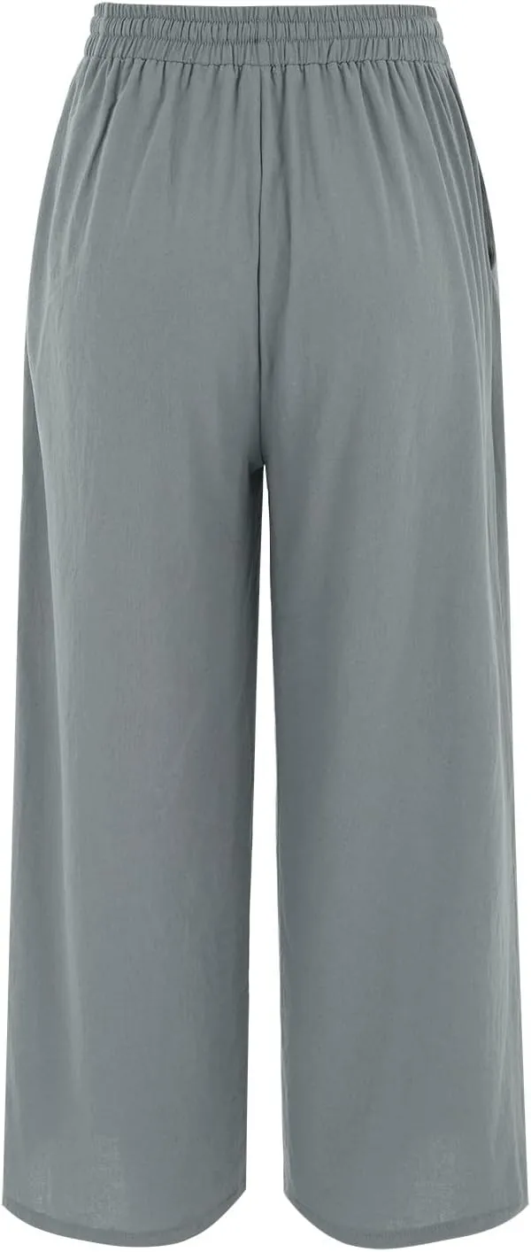 Petite Wide Leg Pants for Women 2025 Summer Cropped Dressy Palazzo Lightweight Pants with Pockets Loose Casual Trouser