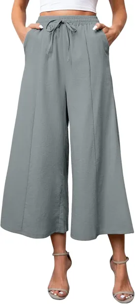 Petite Wide Leg Pants for Women 2025 Summer Cropped Dressy Palazzo Lightweight Pants with Pockets Loose Casual Trouser