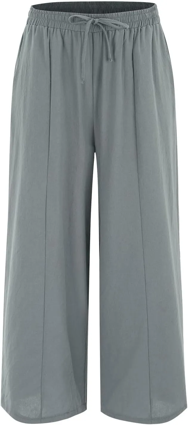 Petite Wide Leg Pants for Women 2025 Summer Cropped Dressy Palazzo Lightweight Pants with Pockets Loose Casual Trouser