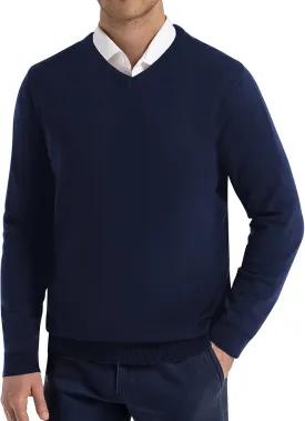 QUALFORT Mens 100% Cotton V-Neck Sweater, Soft Lightweight Pullover Knitwear for Casual Wear
