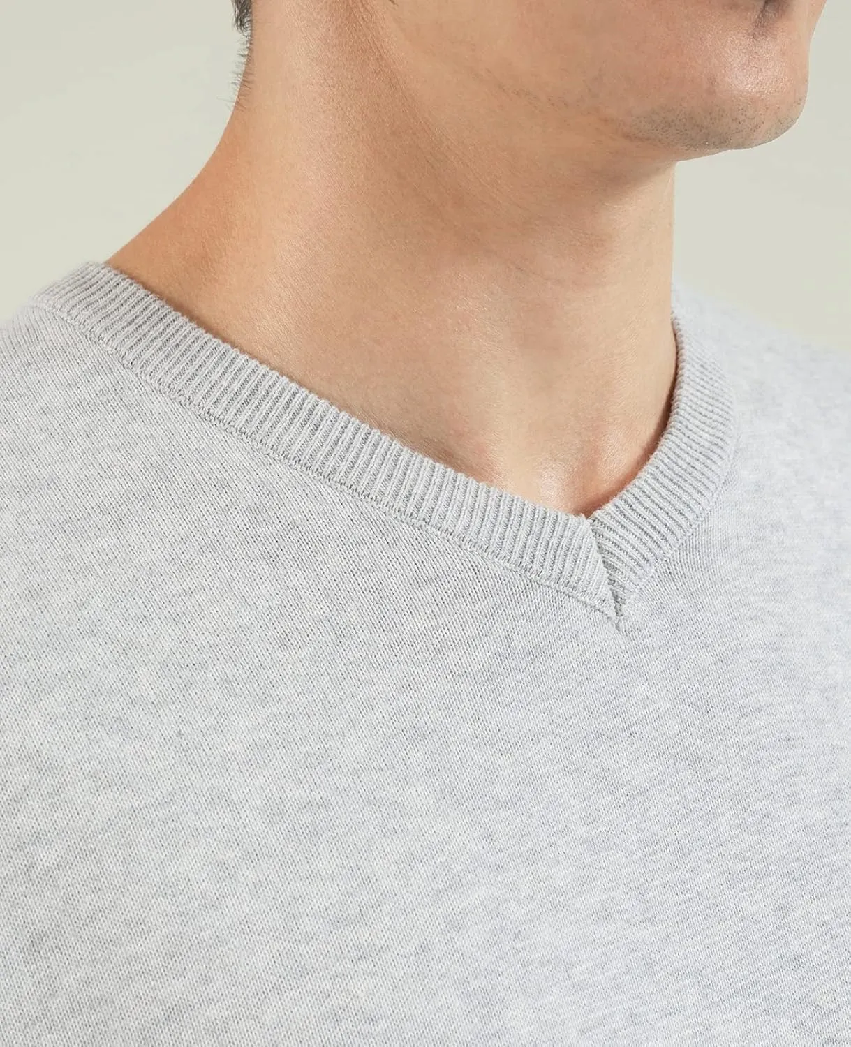 QUALFORT Mens 100% Cotton V-Neck Sweater, Soft Lightweight Pullover Knitwear for Casual Wear