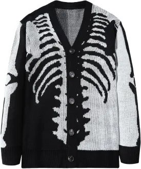 SHENHE Men's Skeleton Pattern Cardigan Sweaters Long Sleeve Unisex Outwear Knitted Coats