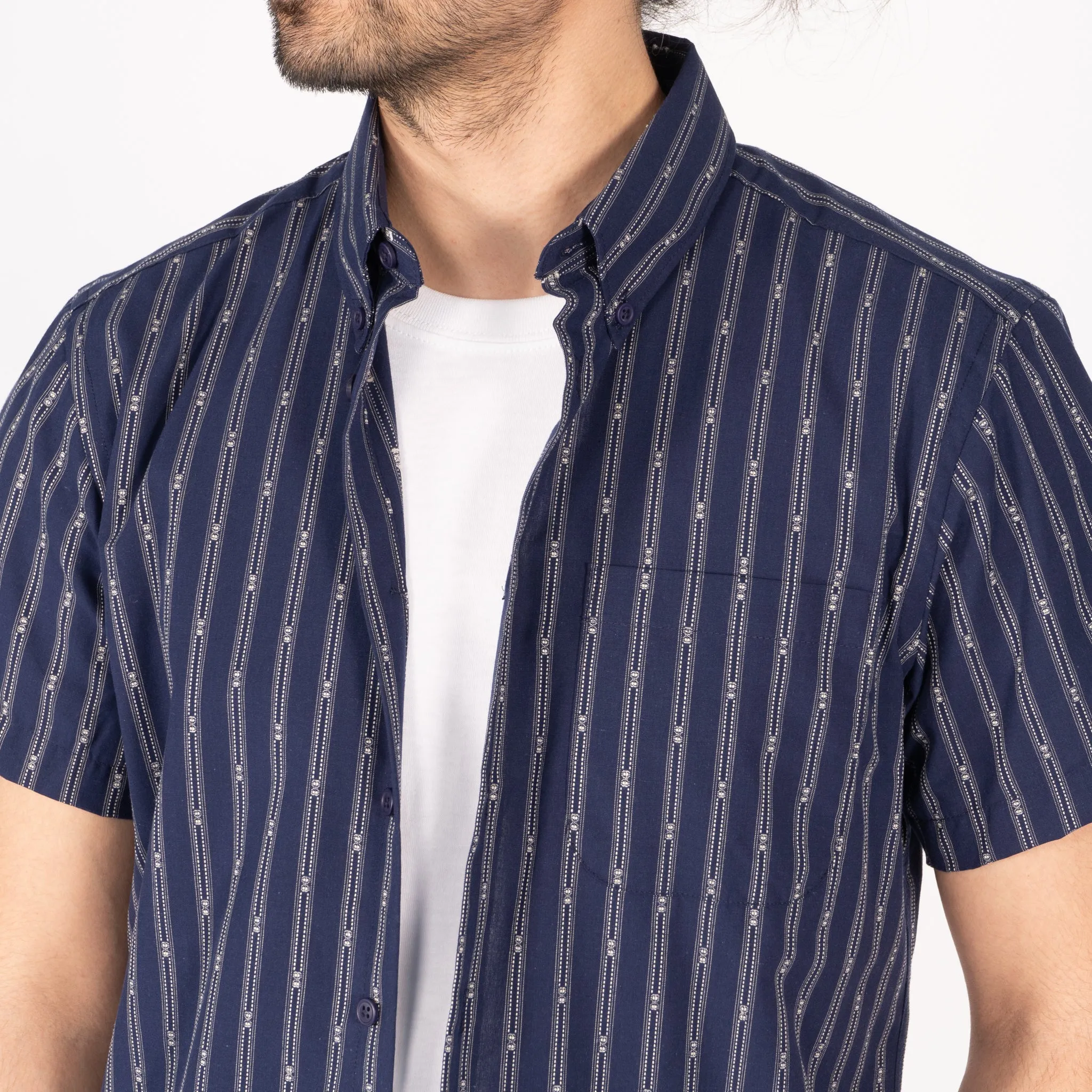 Short Sleeve Easy  Shirt - Vintage Dobby Stripes - Navy