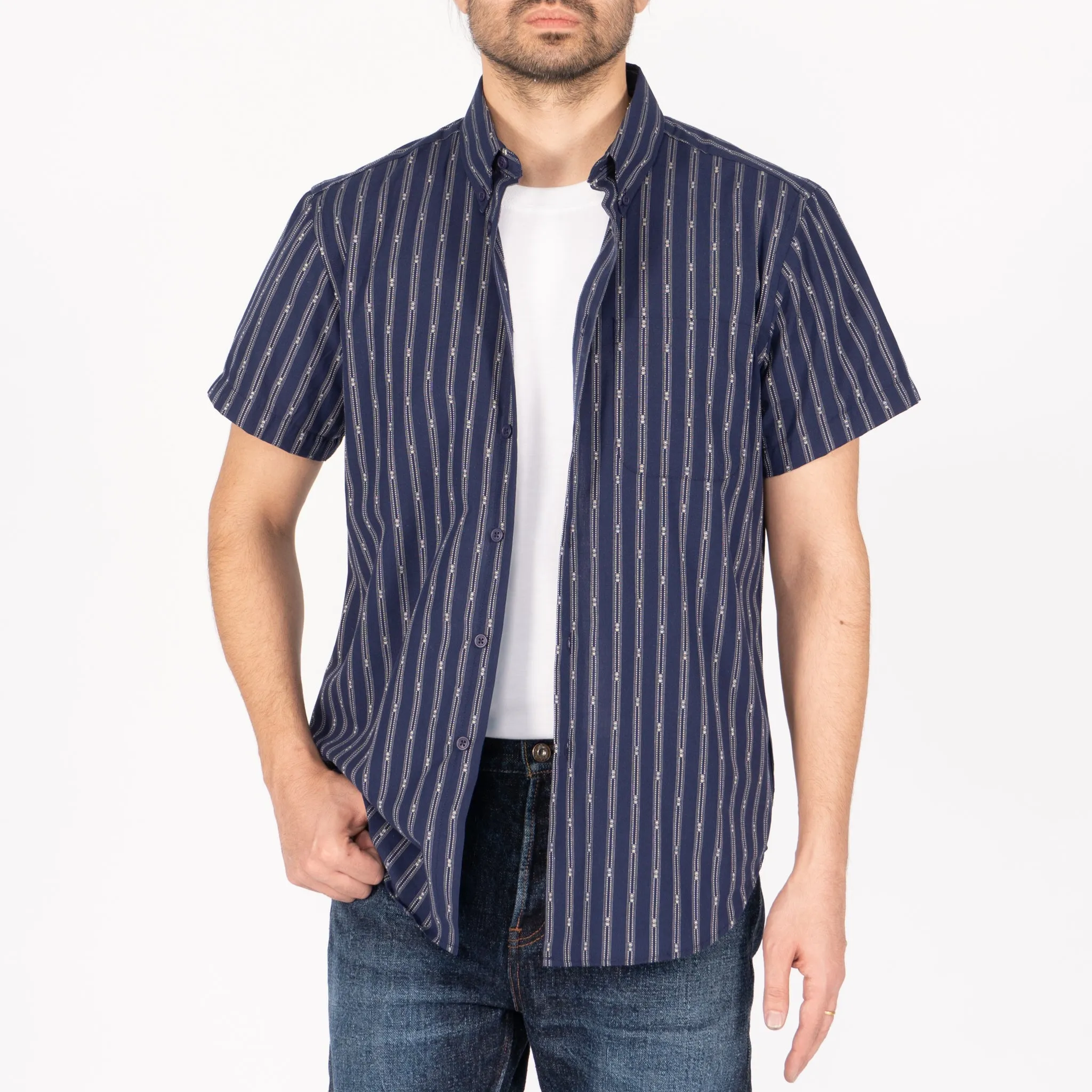 Short Sleeve Easy  Shirt - Vintage Dobby Stripes - Navy