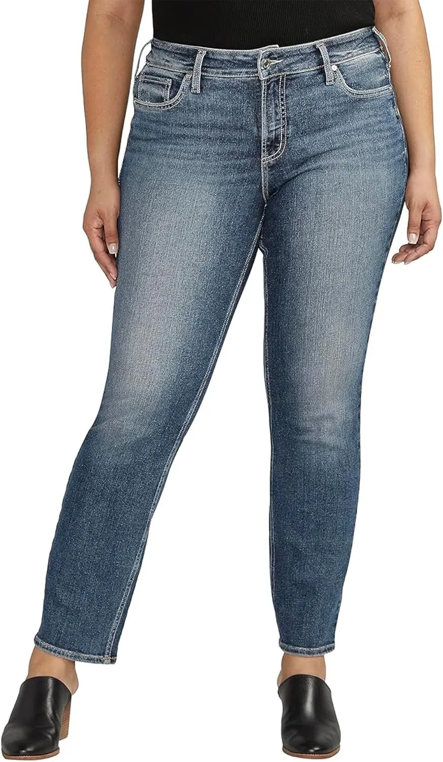 Silver Jeans Co. Women's Plus Size Suki Mid Rise Curvy Fit Straight Leg Jeans