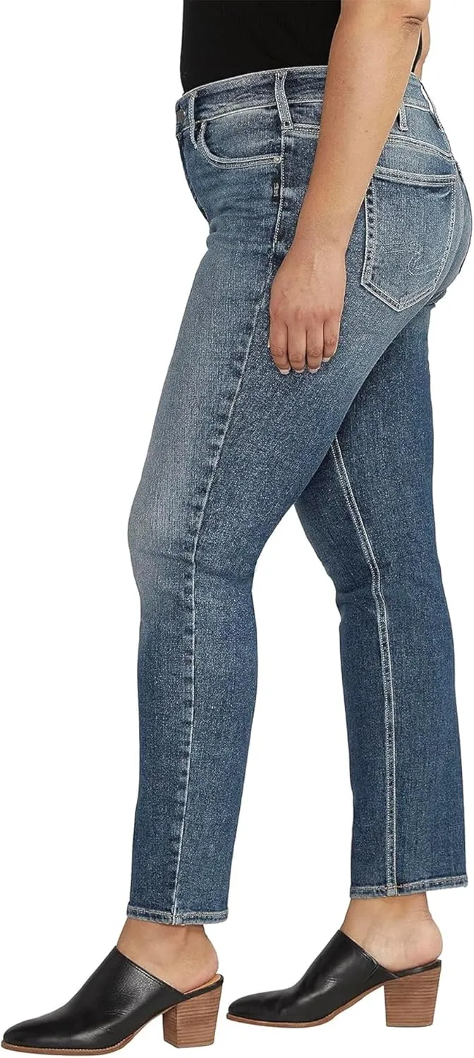 Silver Jeans Co. Women's Plus Size Suki Mid Rise Curvy Fit Straight Leg Jeans