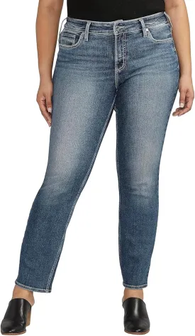 Silver Jeans Co. Women's Plus Size Suki Mid Rise Curvy Fit Straight Leg Jeans