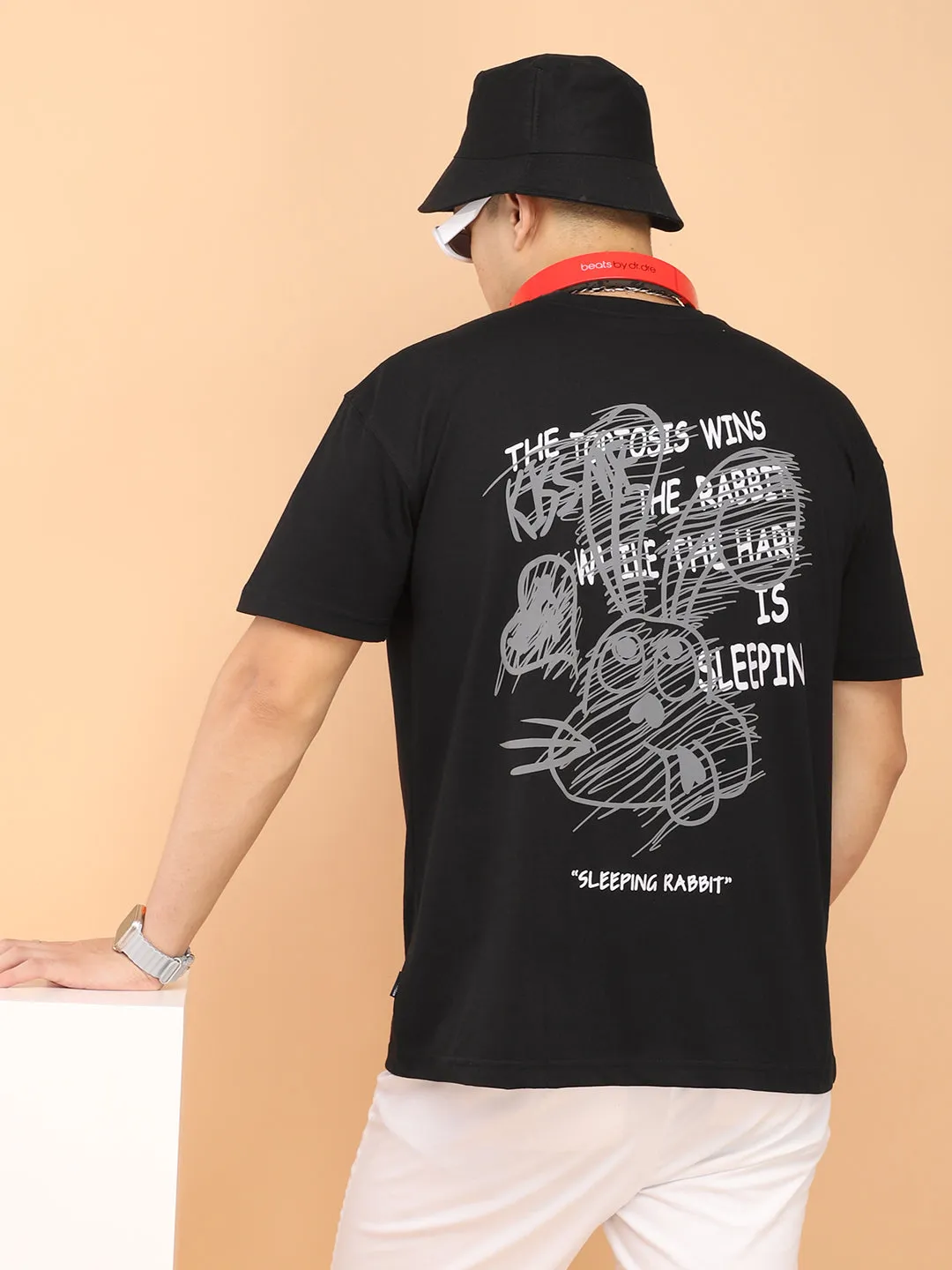 Sleeping Rabbit Oversized Black T-Shirt