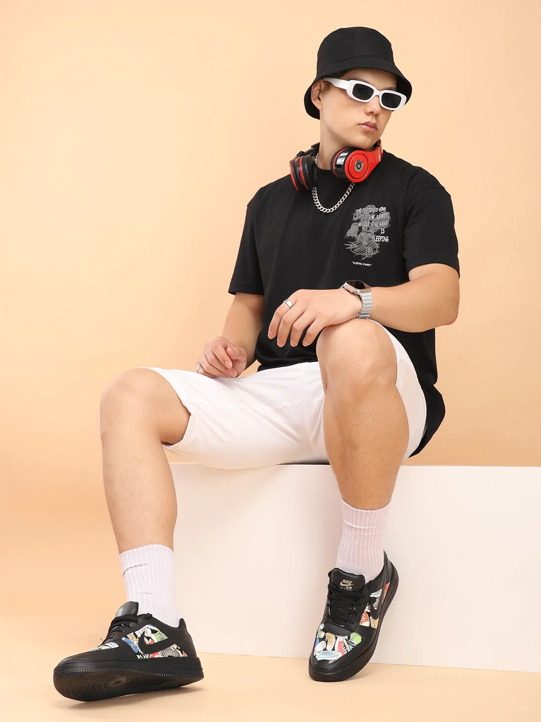 Sleeping Rabbit Oversized Black T-Shirt