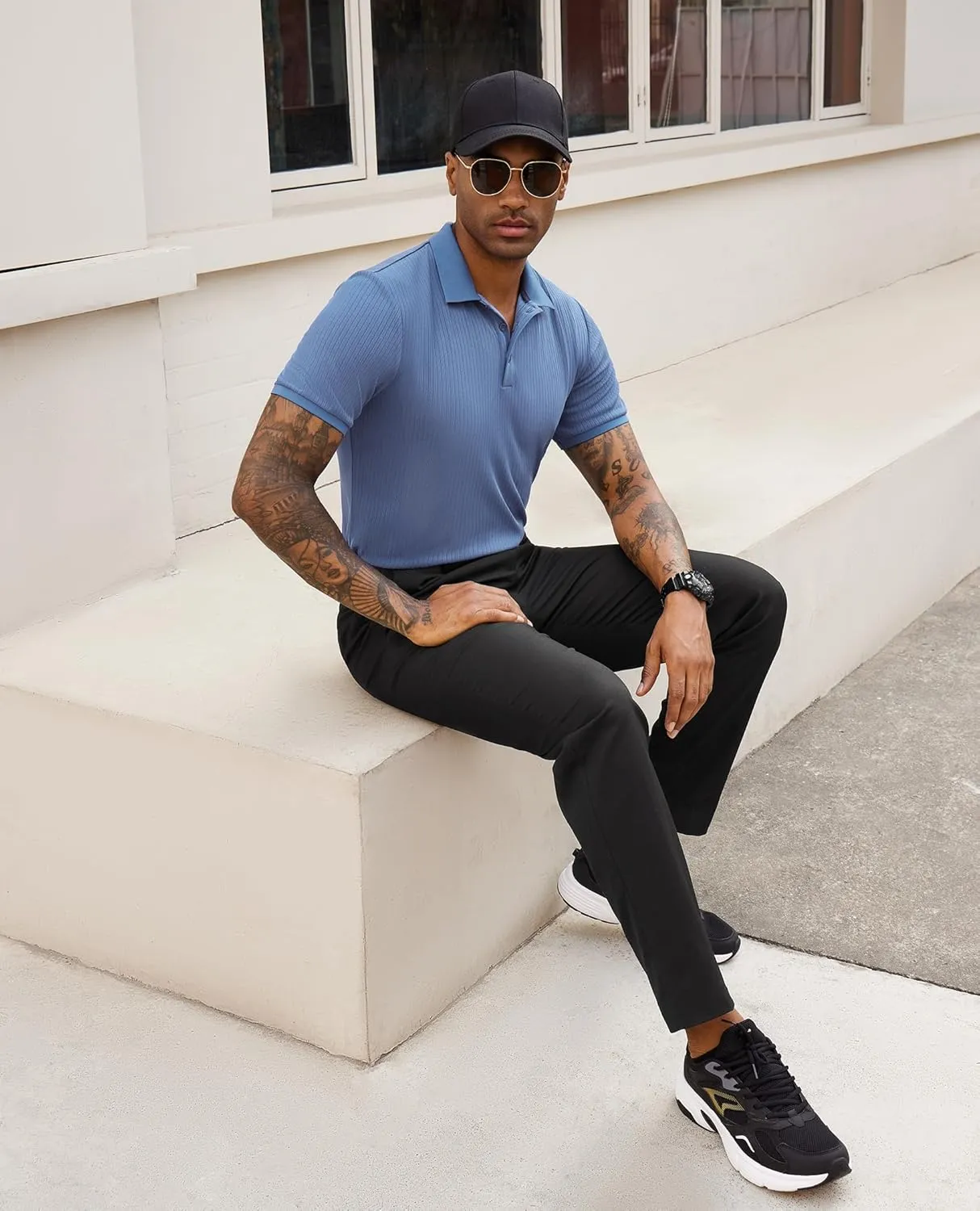 Stretch Polo Shirts for Men Short Sleeve Golf Polo Shirts Slim Polo T-Shirts for Men Golf Shirts Tennis Polo