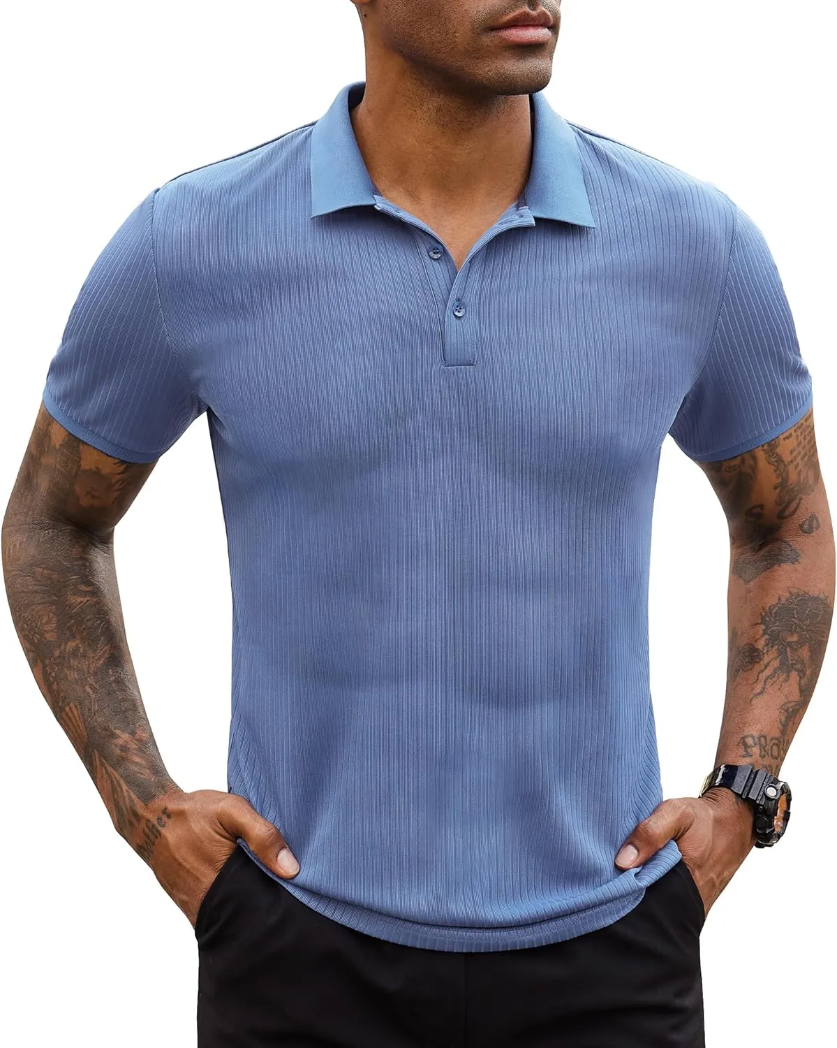 Stretch Polo Shirts for Men Short Sleeve Golf Polo Shirts Slim Polo T-Shirts for Men Golf Shirts Tennis Polo