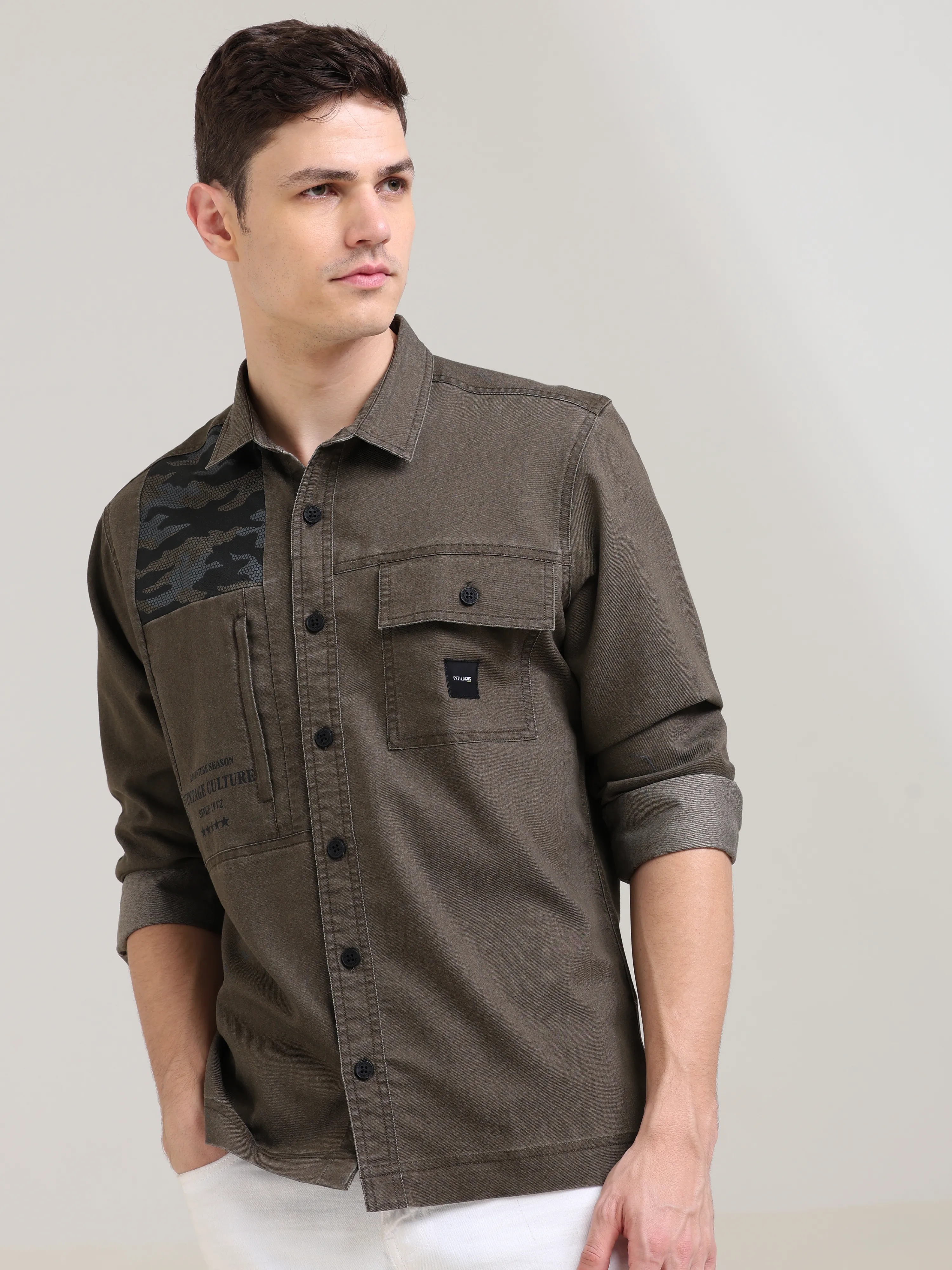 Taupe brown denim shirt