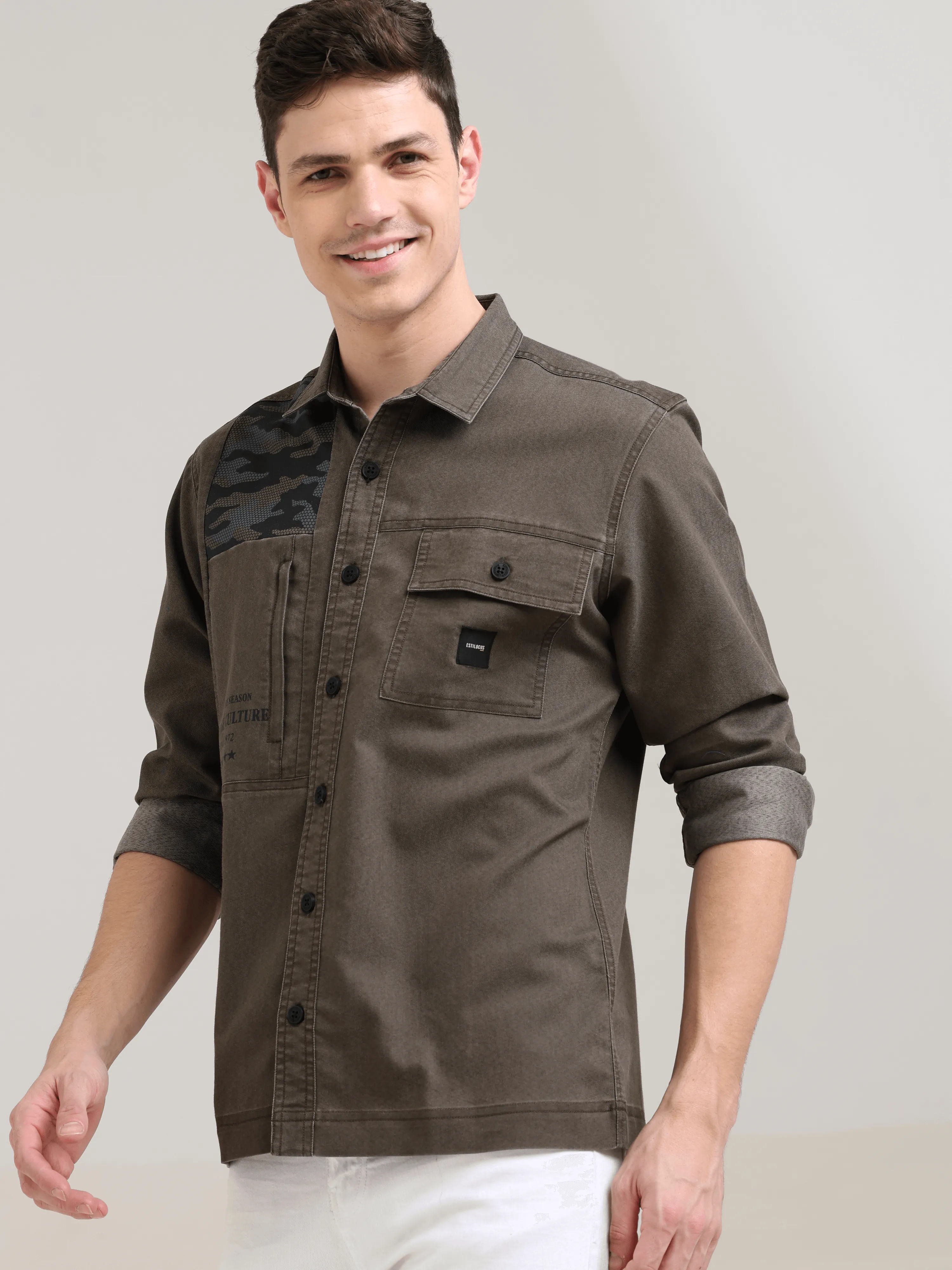 Taupe brown denim shirt
