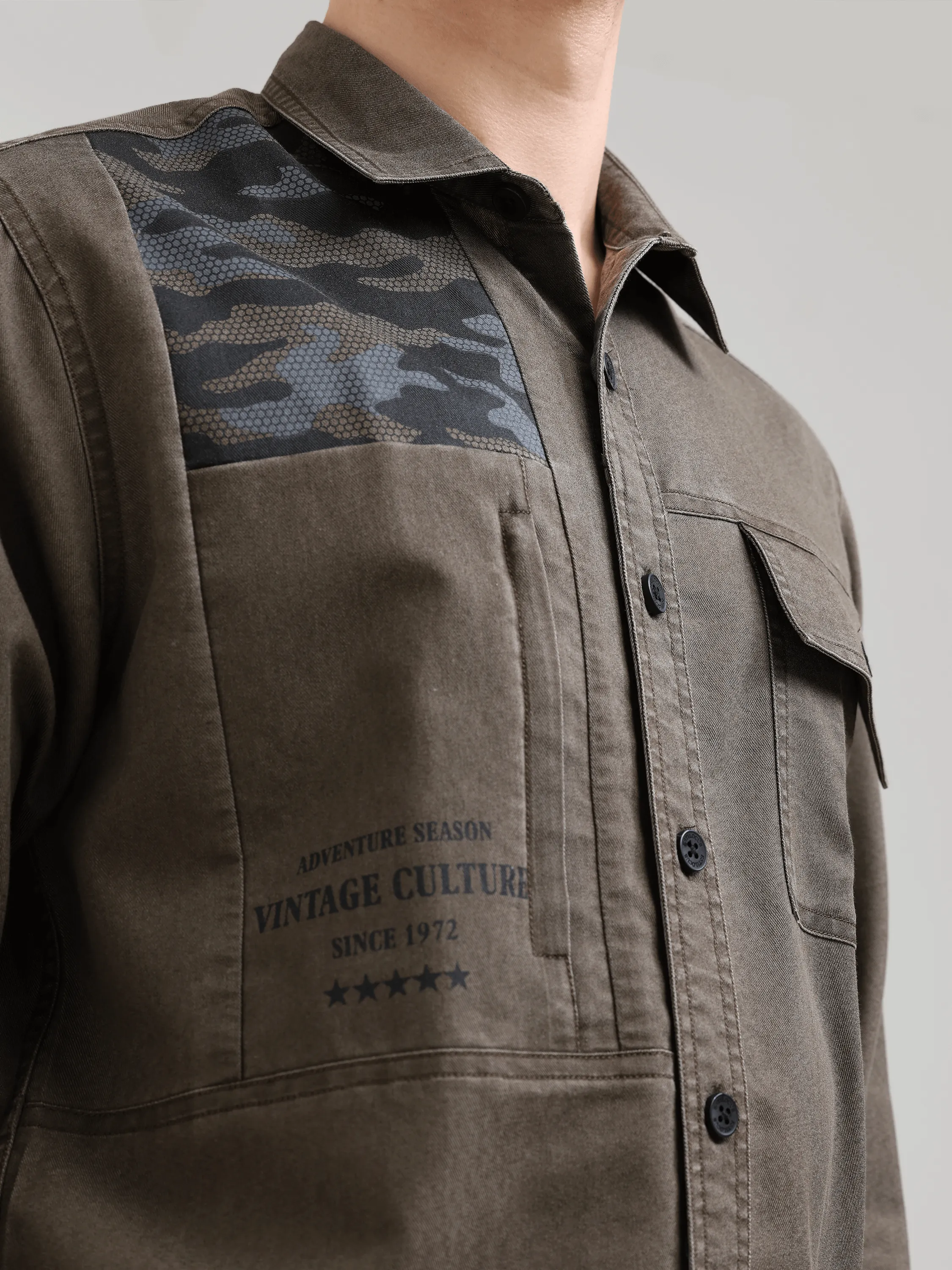 Taupe brown denim shirt