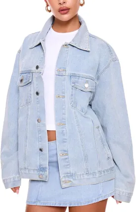 TodTan Vintage Distressed Denim Jacket for Women - Stretch Comfort Pre-Shrunk Washed Casual Coat for Spring Fall