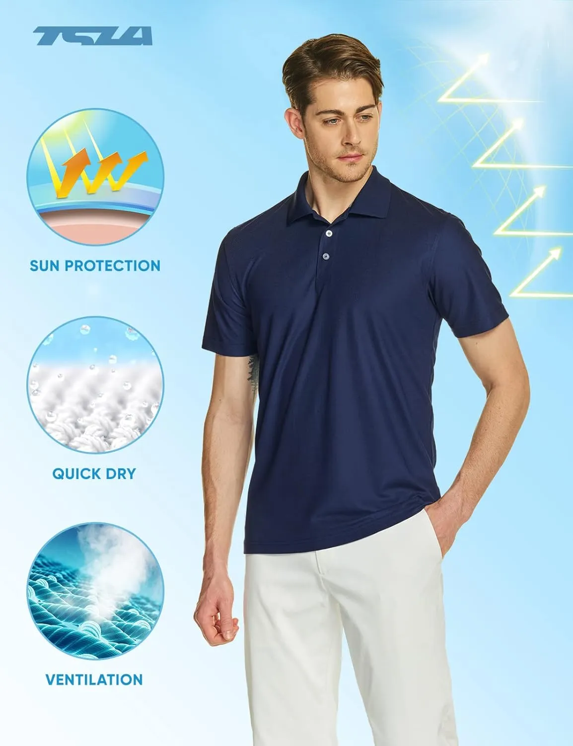 TSLA Men's Short Sleeve Polo Shirts, Regular fit Quick Dry Golf Shirts, Sports Performance Dri Flex Tech Solid Top Shirts