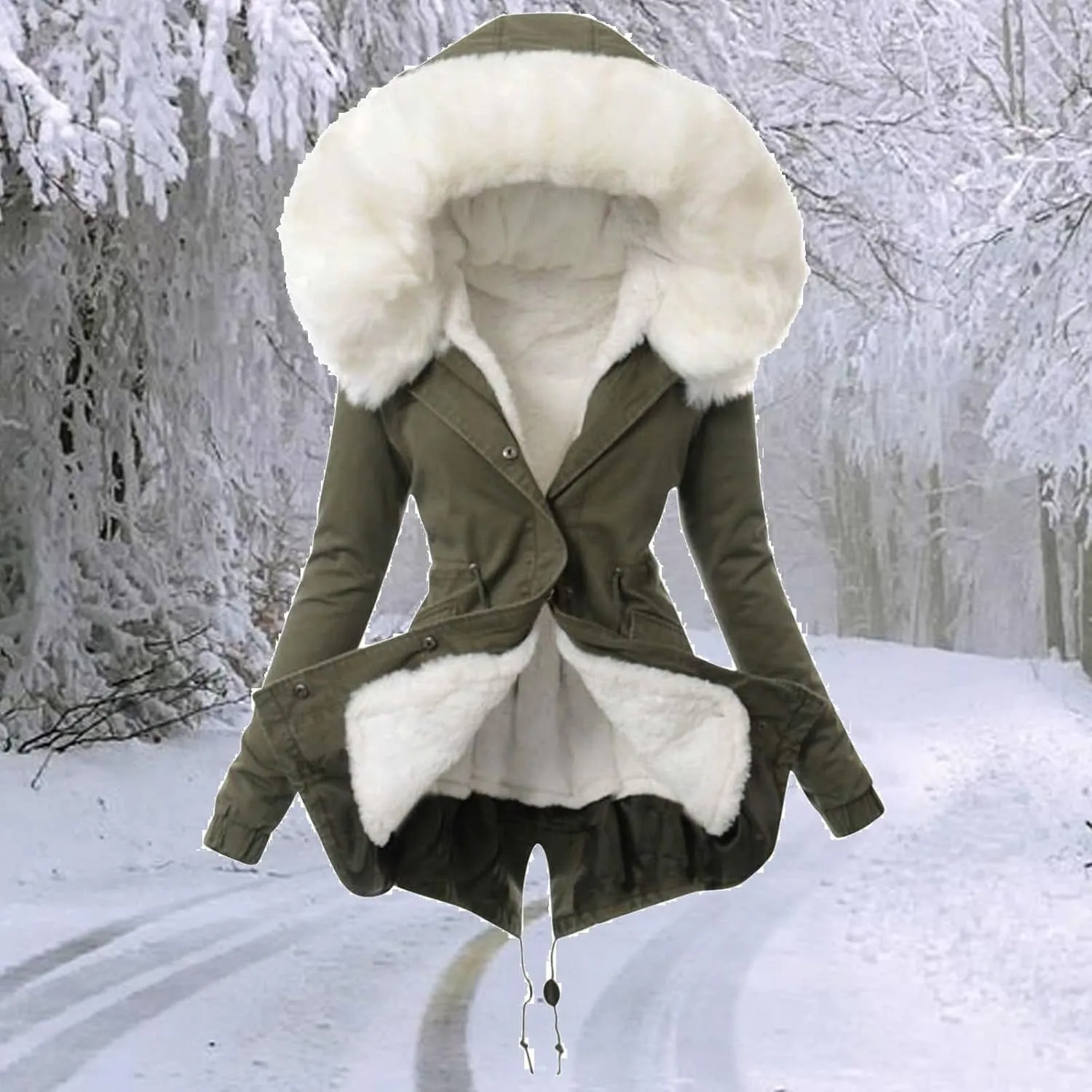 Winter Coats for Women Thicken Puffer Overcoat Warm Cold Weather Parka Jacket Plush Outwear with Removable Fur Trim