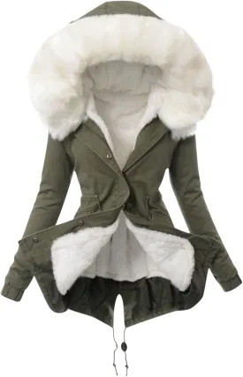 Winter Coats for Women Thicken Puffer Overcoat Warm Cold Weather Parka Jacket Plush Outwear with Removable Fur Trim