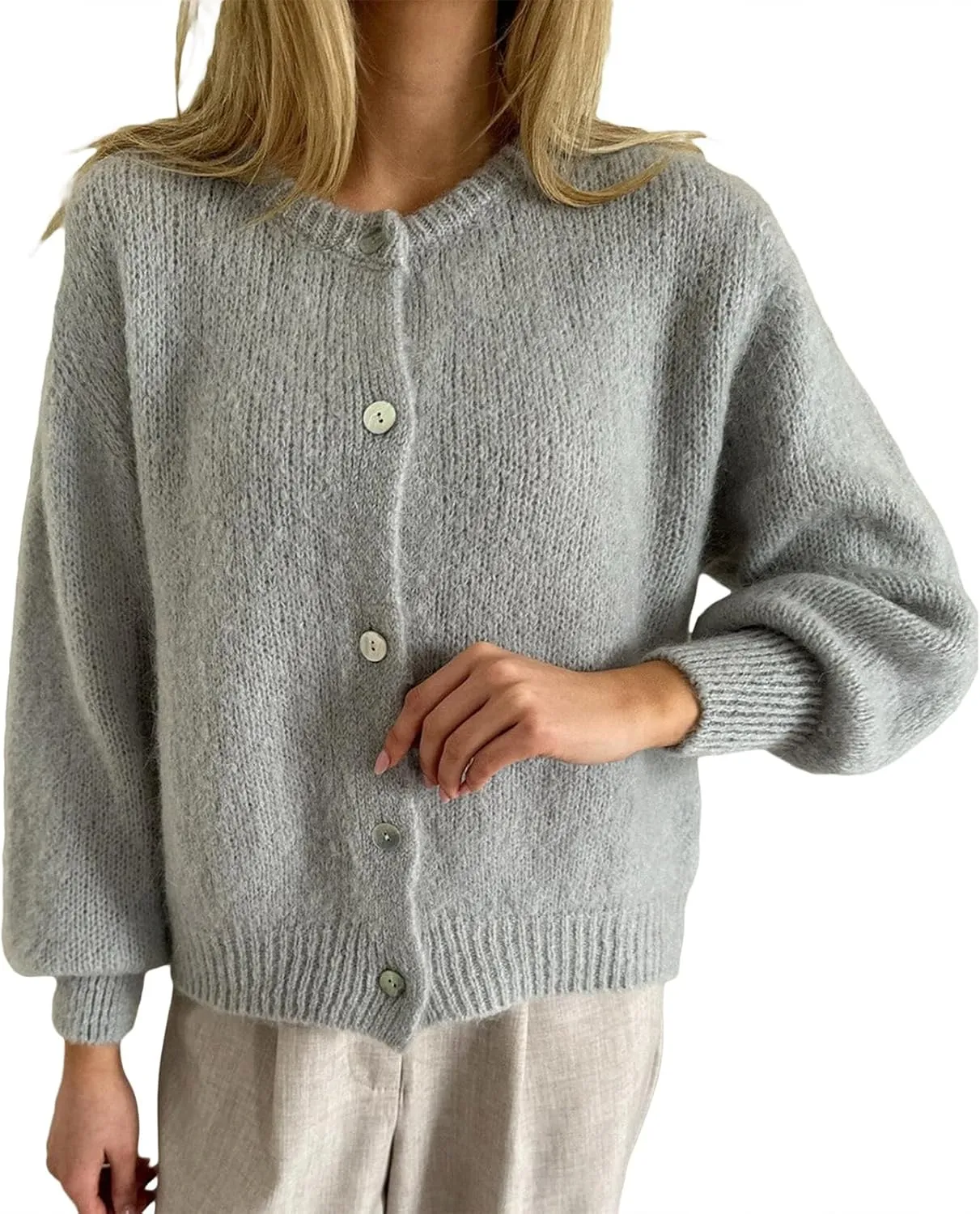 Women Y2k Button up Sweater Casual Lightweight Solid Color Knit Cardigan Cute Long Sleeve Crop Cardigan Fall Knitwear
