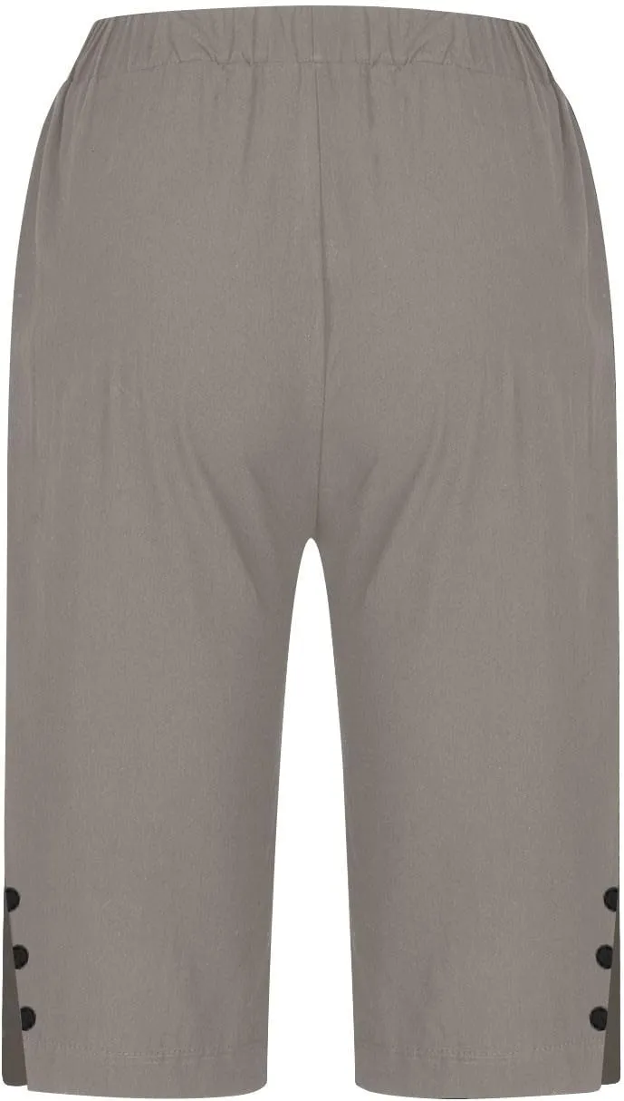 Womens Capri Pants 2025 Knee Length Cotton Linen Capris Summer Straight Leg Loose Beach Bermuda Shorts with Pockets